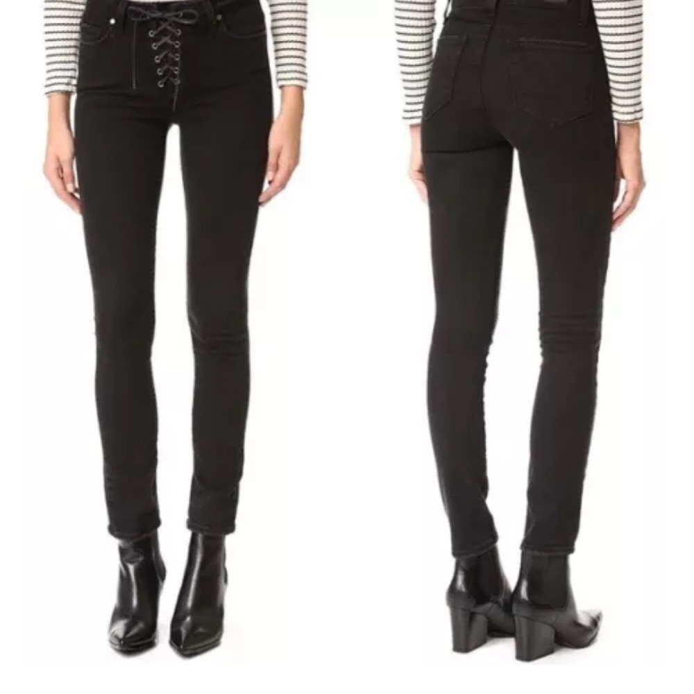 PAIGE Hoxton Ankle Peg Lace Up Black Denim Jeans Size 29